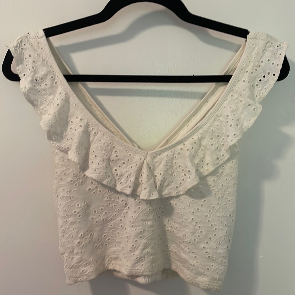 White Hollister eyelet crop tank top